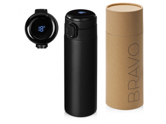 Вакуумная термокружка с индикатором и медной изоляцией Bravo, тубус, 400 мл (черный)
