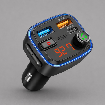 FM-трансмиттер Wave Pro, QC/PD, LED, 48Вт, ENC, Bass boost (черный)