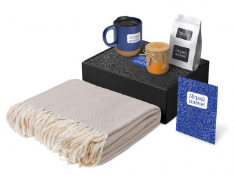 Подарочный набор Re:y. Nest с пледом, кружкой и вареньем (синий)