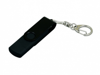 USB-флешка на 16 Гб с поворотным механизмом и дополнительным разъемом Micro USB (черный)