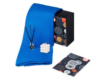 Подарочный набор Re:y. Cocoon с пледом, свечой и диффузором (синий)