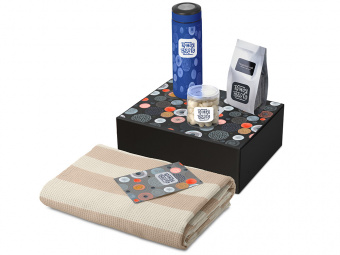 Подарочный набор Re:y. Warm с пледом, термосом и чаем (синий)