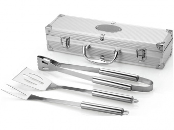 Набор для барбекю в кейсе: лопатка, щипцы, вилка Salvy (серебристый)