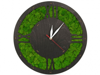 Настенные часы со мхом Римские (черный, зеленый)