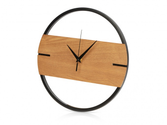 Деревянные часы с металлическим ободом Time Wheel (натуральный, черный)