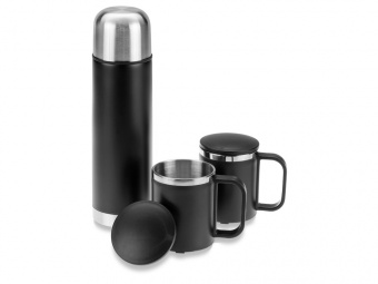 Набор Лисбон: термос и 2 термокружки v.2 (черный)