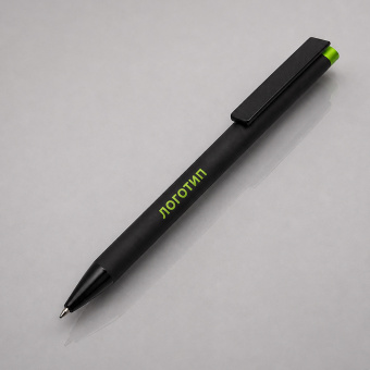 Ручка металлическая шариковая Taper Metal soft-touch (черный, зеленое яблоко)