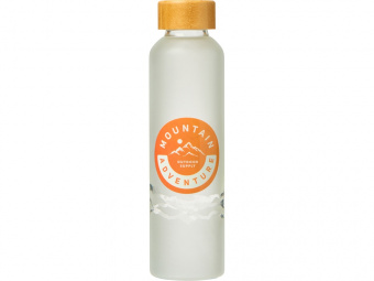 Стеклянная бутылка с бамбуковой крышкой Foggy, 600 мл с круговой УФ- печатью (белый)